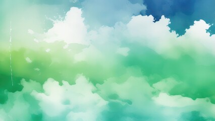 blue green and white watercolor background with abstract cloudy sky concept with color splash design and fringe bleed stains and blobs