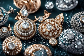 Fototapeta premium An artistic composition showcasing a variety of diamond earrings, the high-definition camera highlighting their unique designs and sparkling allure in vivid