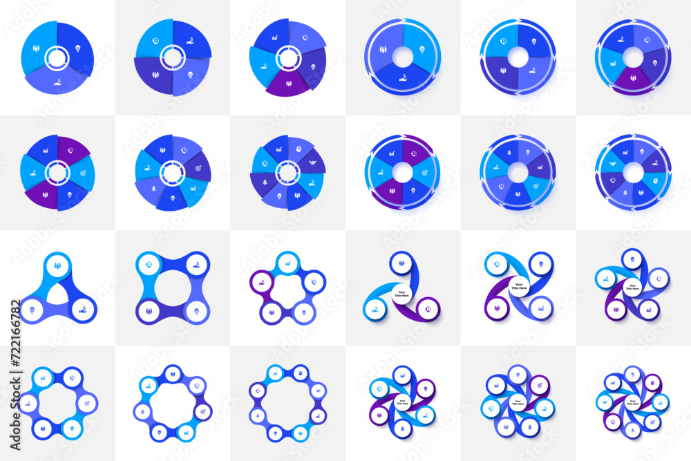 Poster set of abstract elements for infographic. template for cycle diagrams with 3, 4, 5, 6, 7 and 8 optio