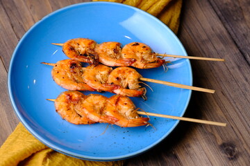 Sate Udang Bakar. Grilled Shrimp Satay. Made from prawns seasoned with honey, salt, olive oil,...