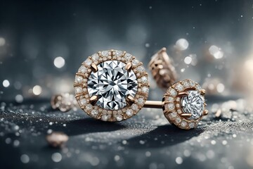 A close-up shot unveiling the beauty of diamond earrings with delicate settings, the...