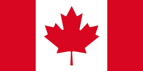 Fototapeta na wymiar Flag of North American country of Canada with red maple leaf against white background. Illustration made January 28th 2024, Zurich, Switzerland.