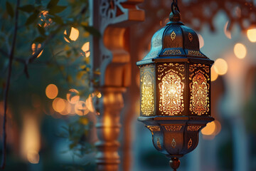 Ramadan lantern, arabesque design, candle glow, Ramadan celebration