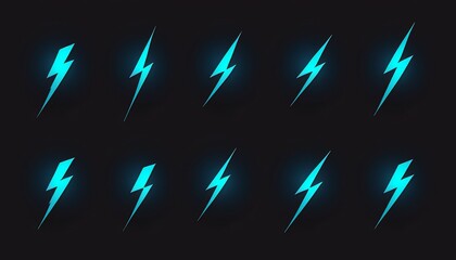 Electric Expressions: Lightning Icon Set and Power Symbol - obrazy, fototapety, plakaty