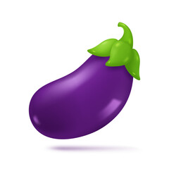 3D glossy purple eggplant. Vegetable emoticons for vegetarians. The concept of cheeky joyful love