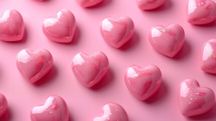 Obraz premium Elegantly minimal, seamless pattern featuring soft pink hearts on pastel background. Perfect for Valentine's Day or wedding themes, this aesthetic design radiates love and romance.