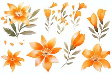 Fototapeta na wymiar Orange several pattern flower, sketch, illust, abstract watercolor, flat design