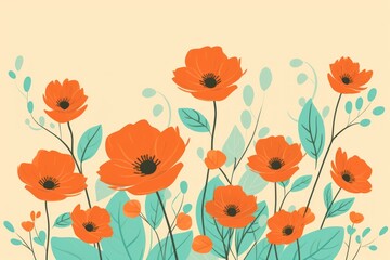 Orange vector illustration cute aesthetic old turquoise paper with cute turquoise flowers