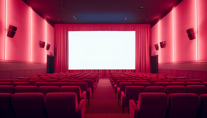 Empty of cinema in red color with white blank screen