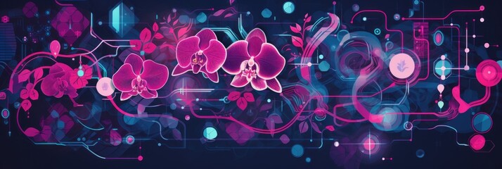 Orchid abstract technology background using tech devices and icons