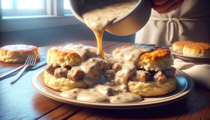 a glamorous image of Biscuits and Gravy - obrazy, fototapety, plakaty