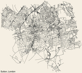Fototapeta na wymiar Street roads map of the BOROUGH OF SUTTON, LONDON