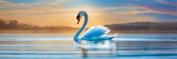 Naklejka premium swan on sunset