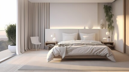 A calm and inviting bedroom with soft lighting, encouraging a good night's sleep for overall health and beauty