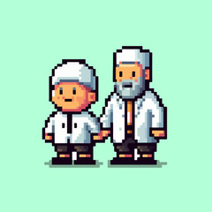 Grandma and grandfather illustration in pixel art