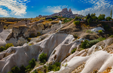 Uchisar Castle in Nevsehir Province in Cappadocia, Turkey