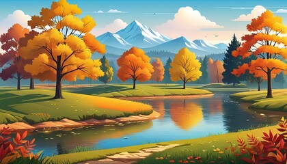 Autumn Aesthetics: Natural Landscape Vector Illustration