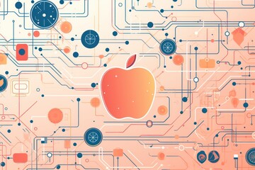 Peach abstract technology background using tech devices and icons
