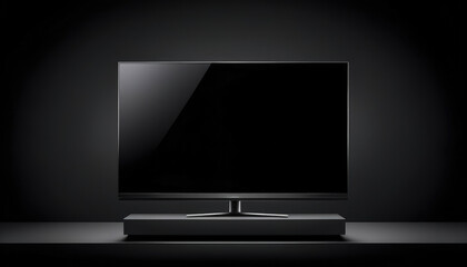 Wide television screen isolated on black background. Black screen ready for mockup advertisement.