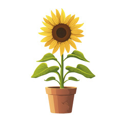 Obraz premium Illustration of sunflower in a pot isolated on transparent background