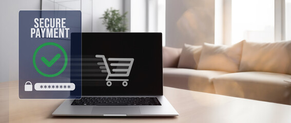 Protection of payment transactions. Financial security technology concept E-commerce shopping online