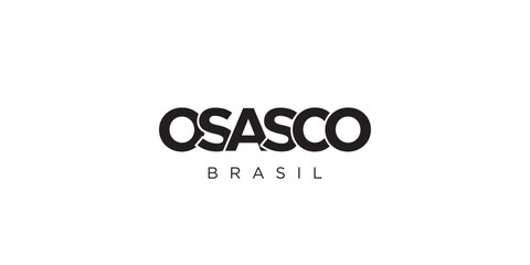 Osasco in the Brasil emblem. The design features a geometric style, vector illustration with bold typography in a modern font. The graphic slogan lettering.