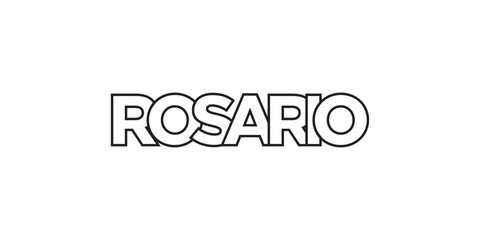 Rosario in the Argentina emblem. The design features a geometric style, vector illustration with bold typography in a modern font. The graphic slogan lettering.