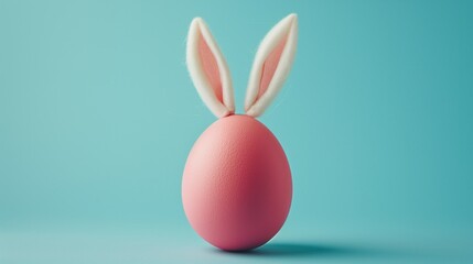 Easter pink egg with rabbit ears on a blue background