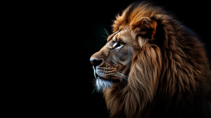 a lion on black background copy space, generative ai