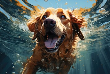 A majestic brown canine gracefully glides through the glistening water, embodying the athletic spirit of the sporting group as it revels in the joy of the great outdoors