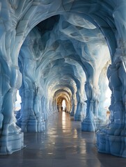 A majestic ice cave with towering columns, a natural wonder hidden deep within the earth, beckoning explorers to uncover its secrets