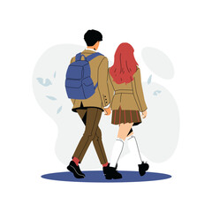 A pair of students dating and hanging out together, Flat Concept Style.