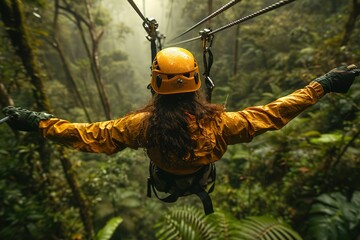 Romantic tandem zip-lining adventure through a forest canopy