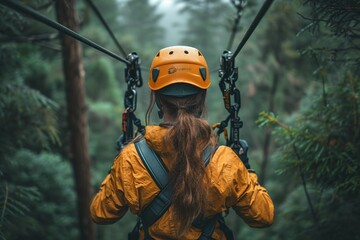 Romantic tandem zip-lining adventure through a forest canopy