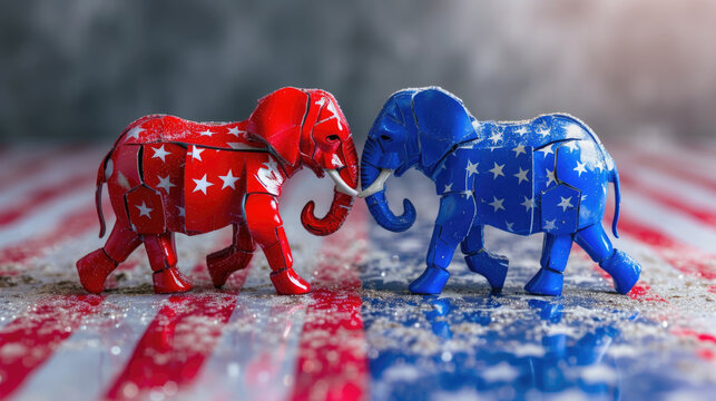 Red and Blue Elephant Republican Party Election Voting United States President Generative AI