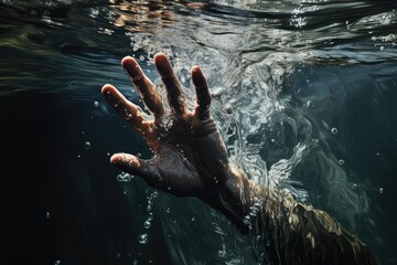 Amidst the serene expanse of the open water, a lone figure delves into the depths, their hand reaching out to the unknown beneath