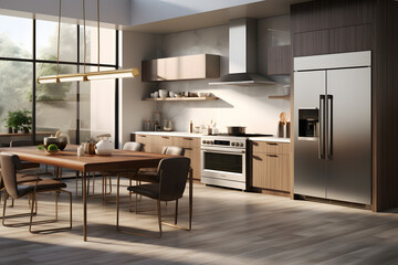 kitchen with sleek minimalist cabinets - obrazy, fototapety, plakaty