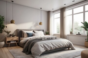 Fototapeta na wymiar Interior design of cozy bedroom at home