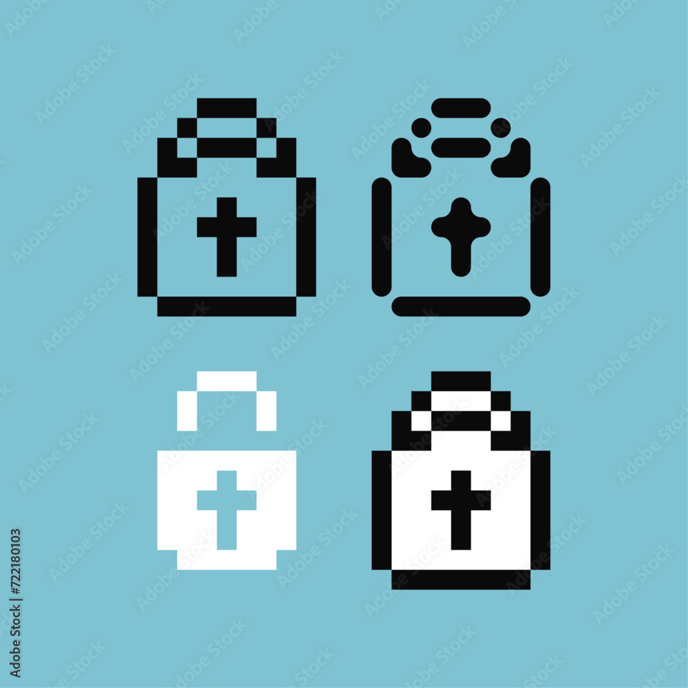 Poster pixel art outline sets icon of padlock variation color. padlock icon on pixelated style. 8bits perfe