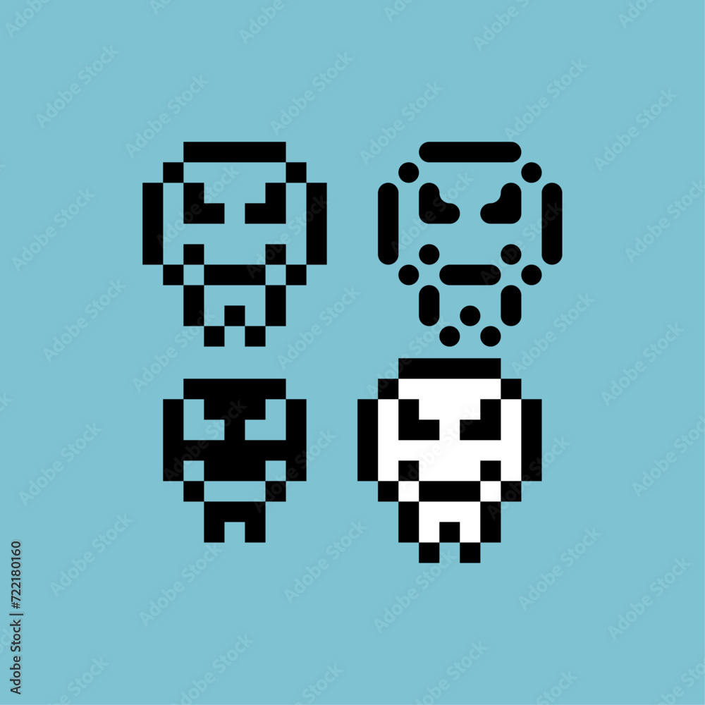 Poster Pixel art outline sets icon of ghost emoticon variation color. ghost icon on pixelated style. 8bits perfect for game asset or design asset element for your game design. Simple pixel art icon asset.