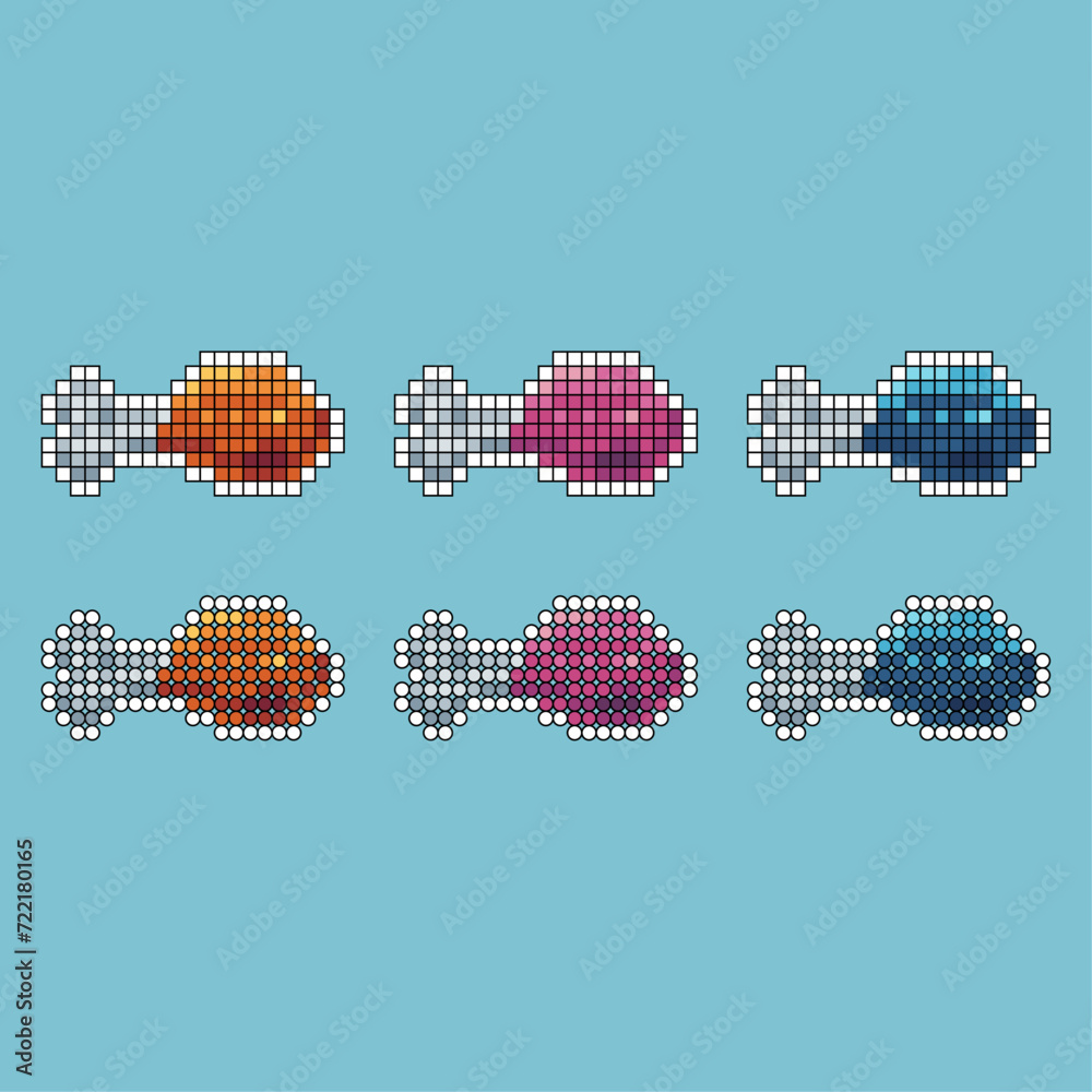 Poster pixel art stroke sets icon of raw meat variation color. meat icon on pixelated style. 8bits perfect 