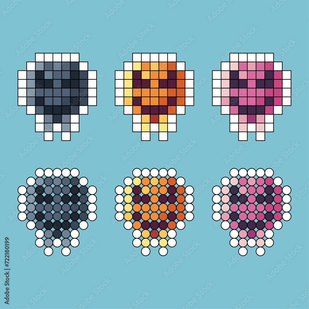 Poster Pixel art stroke sets icon of ghost emoticon variation color. ghost icon on pixelated style. 8bits perfect for game asset or design asset element for your game design. Simple pixel art icon asset.