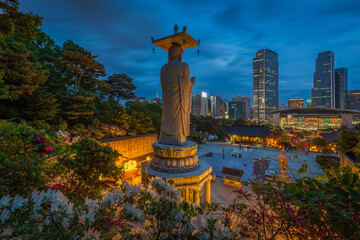 Korea Cityscape at Bongeunsa Temple in Gangnam District of Seoul, Korea.