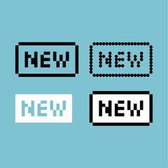 Pixel art outline sets icon of new button variation color. new button icon on pixelated style. 8bits perfect for game asset or design asset element for your game design. Simple pixel art icon asset.