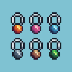 Pixel art sets icon of necklace variation color. necklace icon on pixelated style. 8bits perfect for game asset or design asset element for your game design. Simple pixel art icon asset.