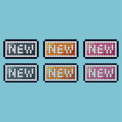 Pixel art stroke sets icon of new button variation color. new button icon on pixelated style. 8bits perfect for game asset or design asset element for your game design. Simple pixel art icon asset.