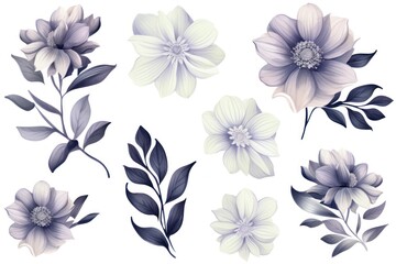 Fototapeta na wymiar Pewter several pattern flower, sketch, illust, abstract watercolor, flat design, white background