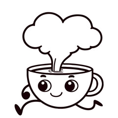 Coffee cup character vector illustration. Cartoon isolated funny sticker of coffee arms and legs