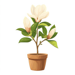 Magnolia tree in pot isolated on transparent background