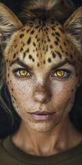 Mulher metade leopardo metade humano - obrazy, fototapety, plakaty